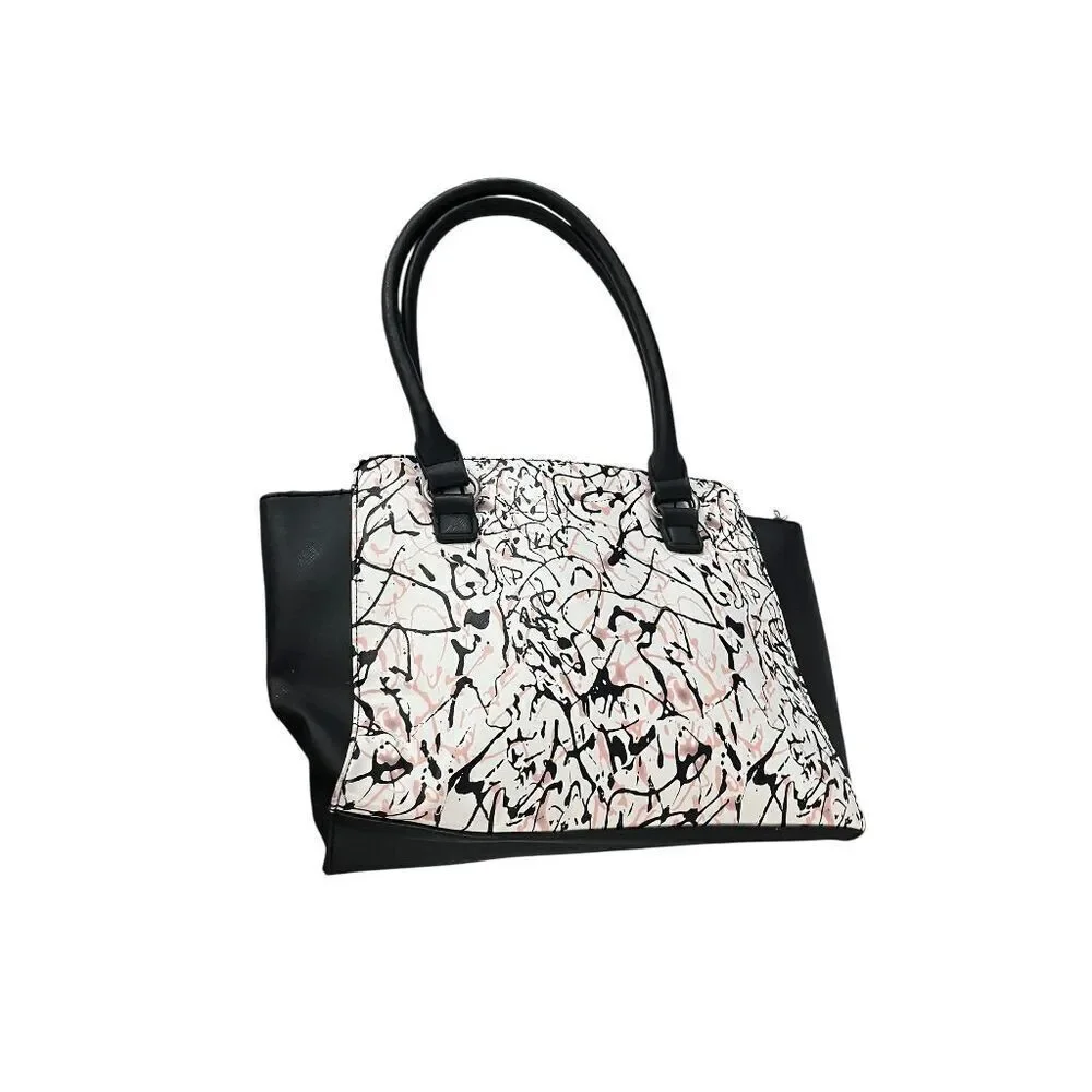 Nine West Satchel Splatter Pattern in Pink, White, and Black Good Condition